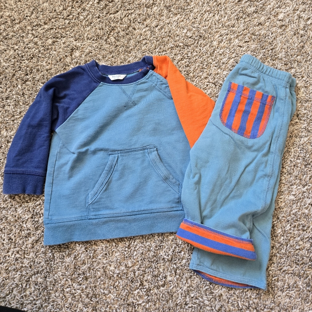 Baby Boden Blue Sweatshirt & Joggers with Navy and Orange Accents